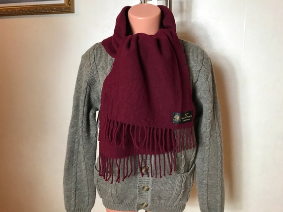 Burgundy vintage 90s scarf, wool fabric, long scar