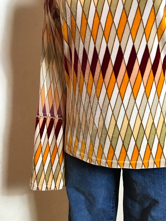 Vintage 80s rhombic blouse, shiny velvet fabric, … - image 4