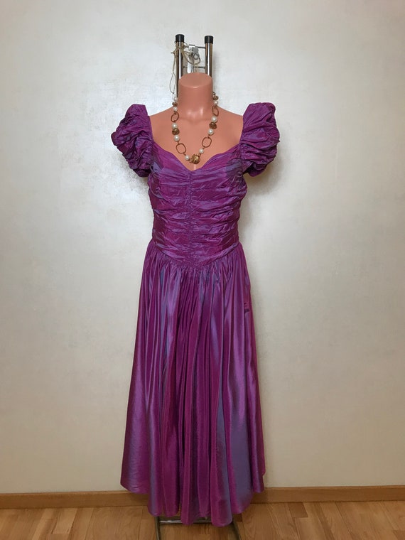purple shiny dress