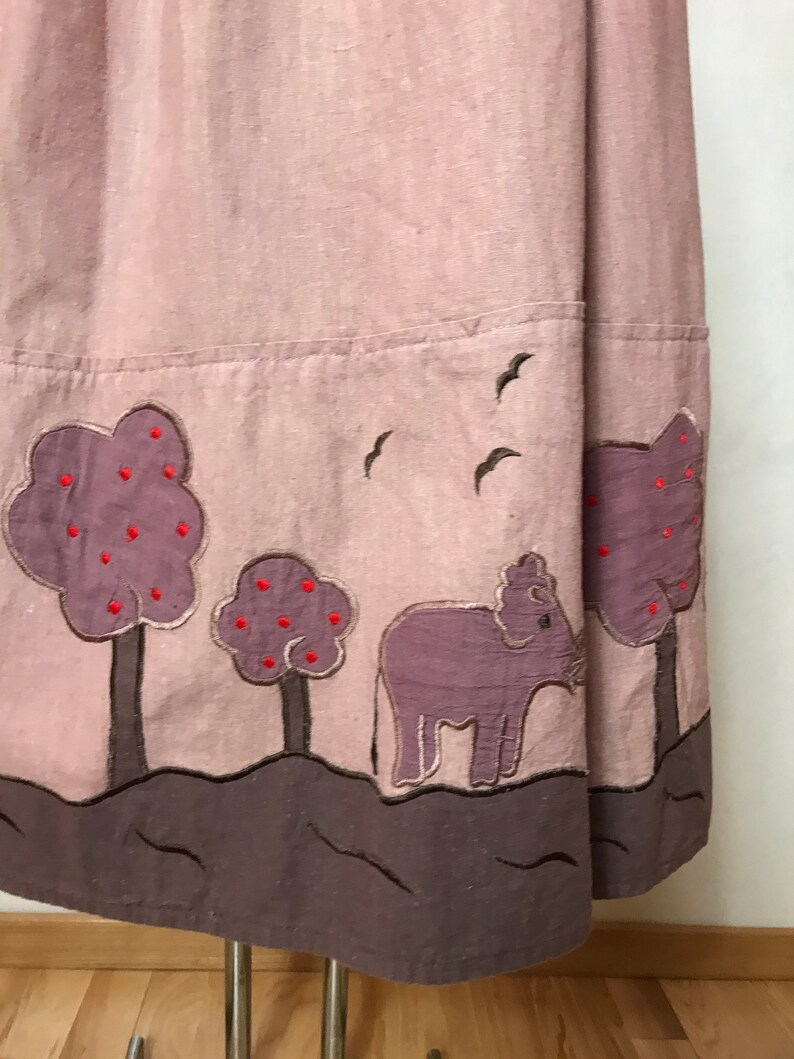 A-line design cotton fabric Pink vintage 80s skirt elastic waist indian skirt kid/'s art embroidery midi length