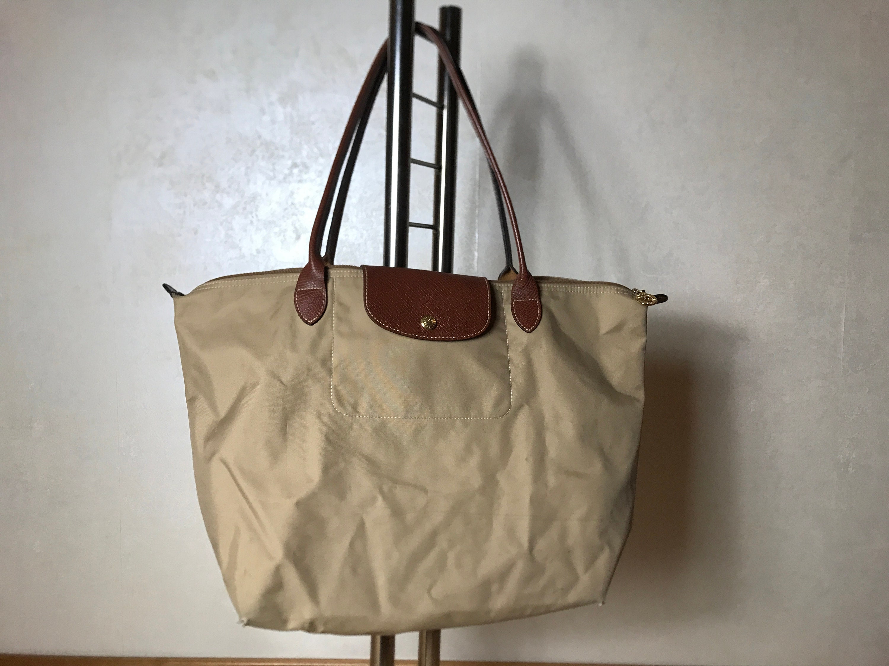 LONGCHAMP Roseau Nylon w/Leather Trim Tote Handbag in Beige