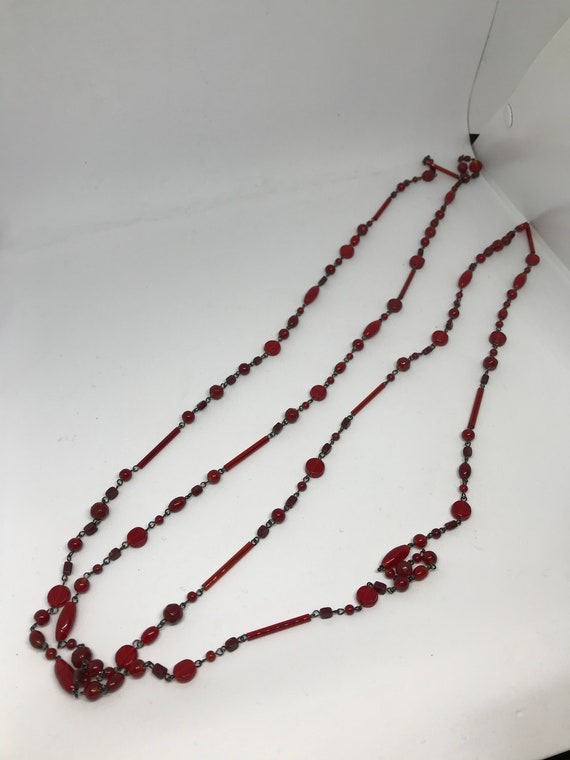 Vintage Retro 1950's Red Beaded NECKLACE 18” Long x 15.5mm