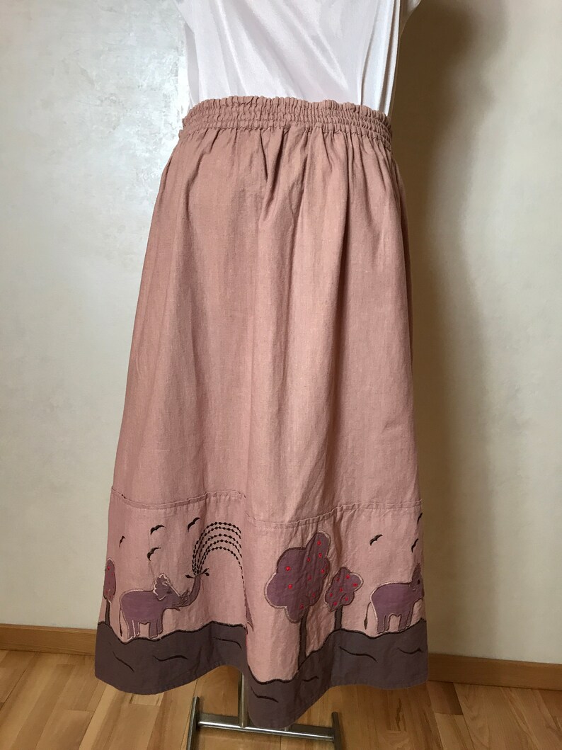 A-line design cotton fabric Pink vintage 80s skirt elastic waist indian skirt kid/'s art embroidery midi length