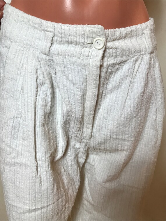 White vintage 80s womans pants, cotton fabric, co… - image 5