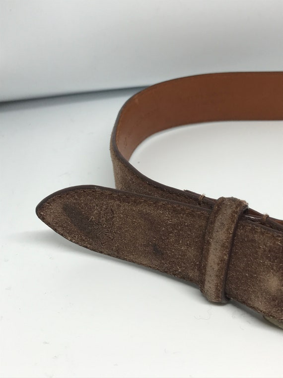 Vintage 80s belt, brown suede leather belt, unise… - image 3