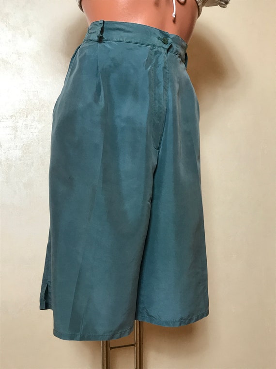 Silk vintage 80s shorts, unisex shorts, blue fabr… - image 6