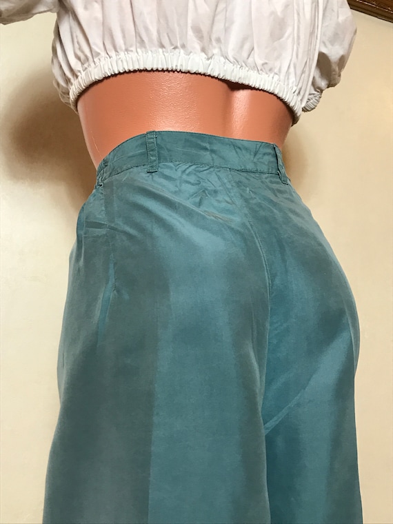 Silk vintage 80s shorts, unisex shorts, blue fabr… - image 10