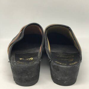 Black vintage 90s shoes, kid's shoes, slippers, size 35, black leather, swed shoes, mid sole, open back, small shoes image 8