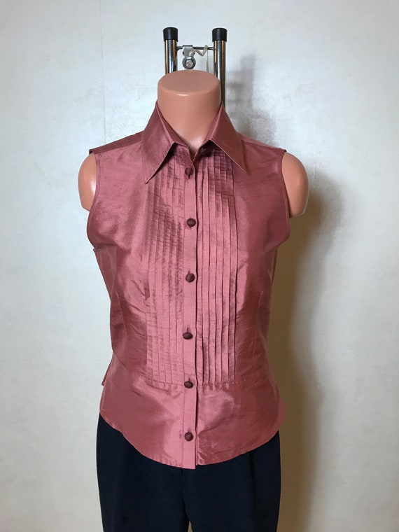 Pink vintage 90s vest, sleeveless shirt, striped … - image 2