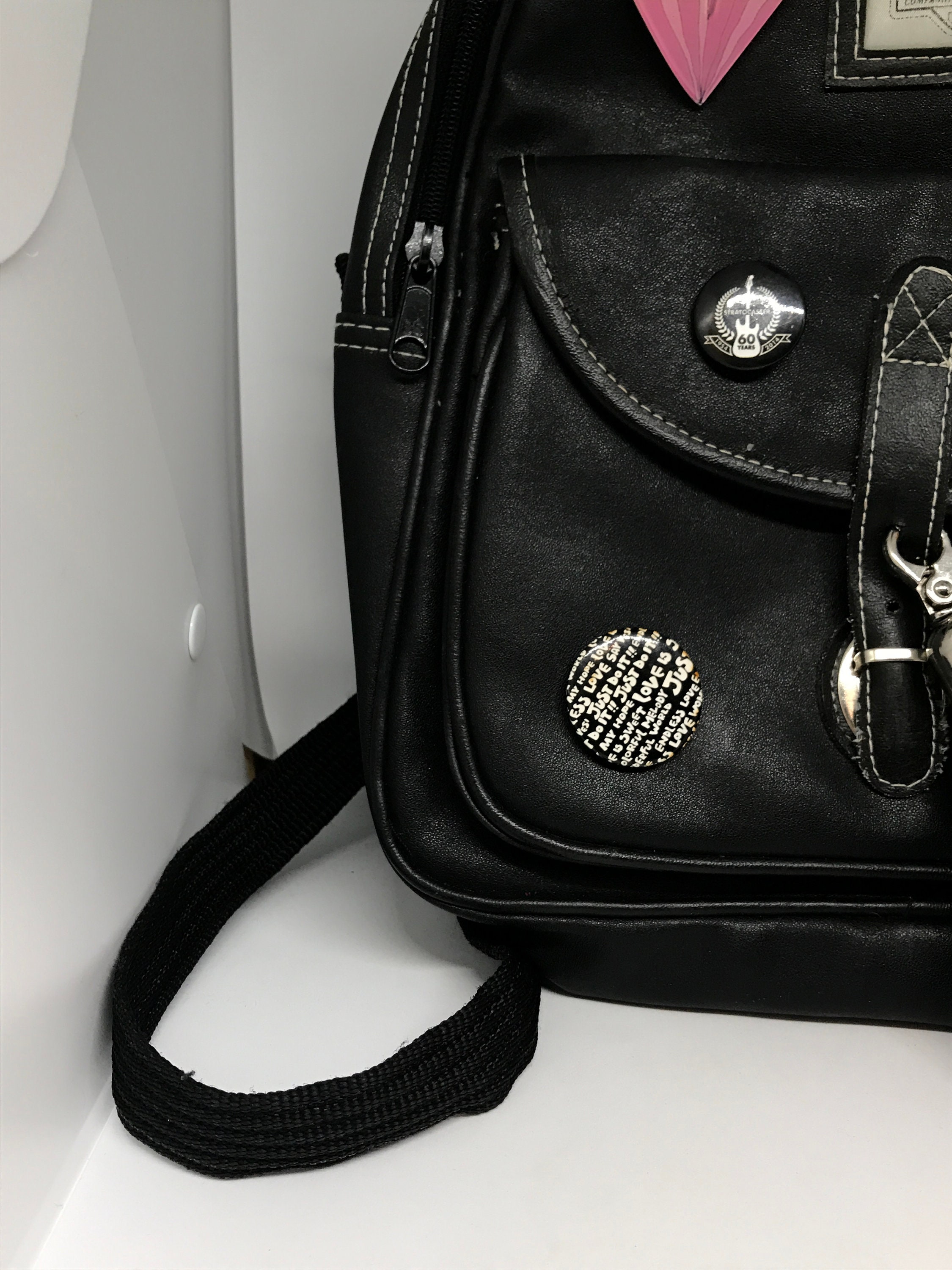 Small Vintage 90s Backpack, Black Artificial Leather
