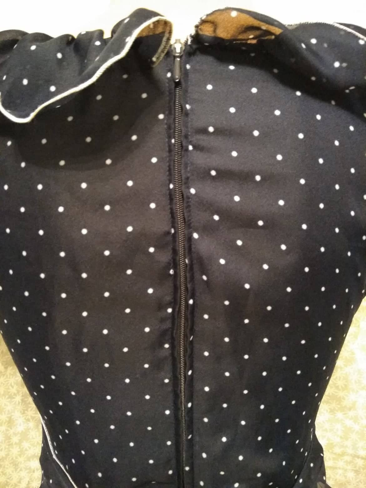 Vintage 70's Long Dress Lina C Polka-dot Dress Dark Blue