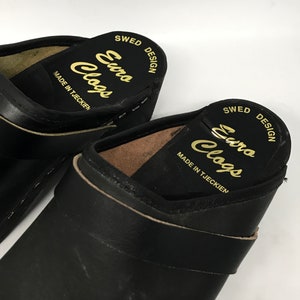 Black vintage 90s shoes, kid's shoes, slippers, size 35, black leather, swed shoes, mid sole, open back, small shoes image 5