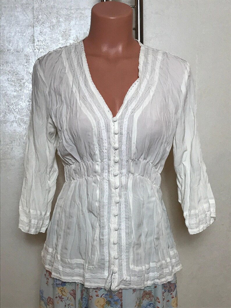 Vintage Blouse Collection: 60s Embroidered, Red Silk Beaded, Cupro Print, Dirndl Top. Size M Moddison Lace M