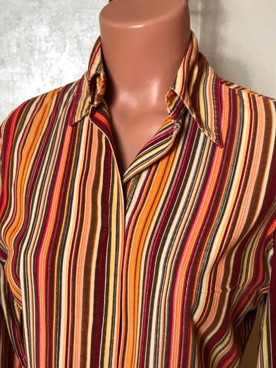 Striped vintage 80s shirt, orange red brown color… - image 5