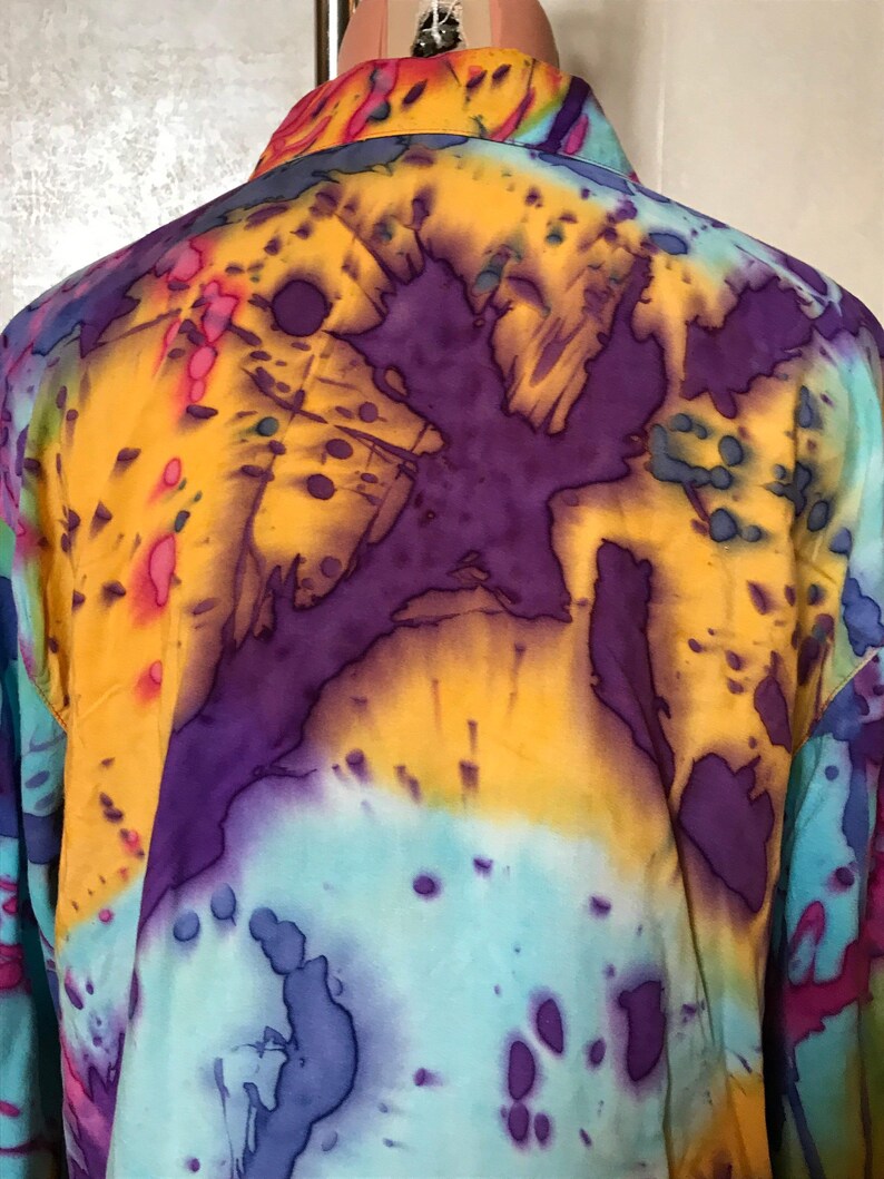 Vintage & moderne topcollectie: 80s zijde turquoise, Zara ruches katoen, bloemenprint, tie dye viscose, maat L afbeelding 20