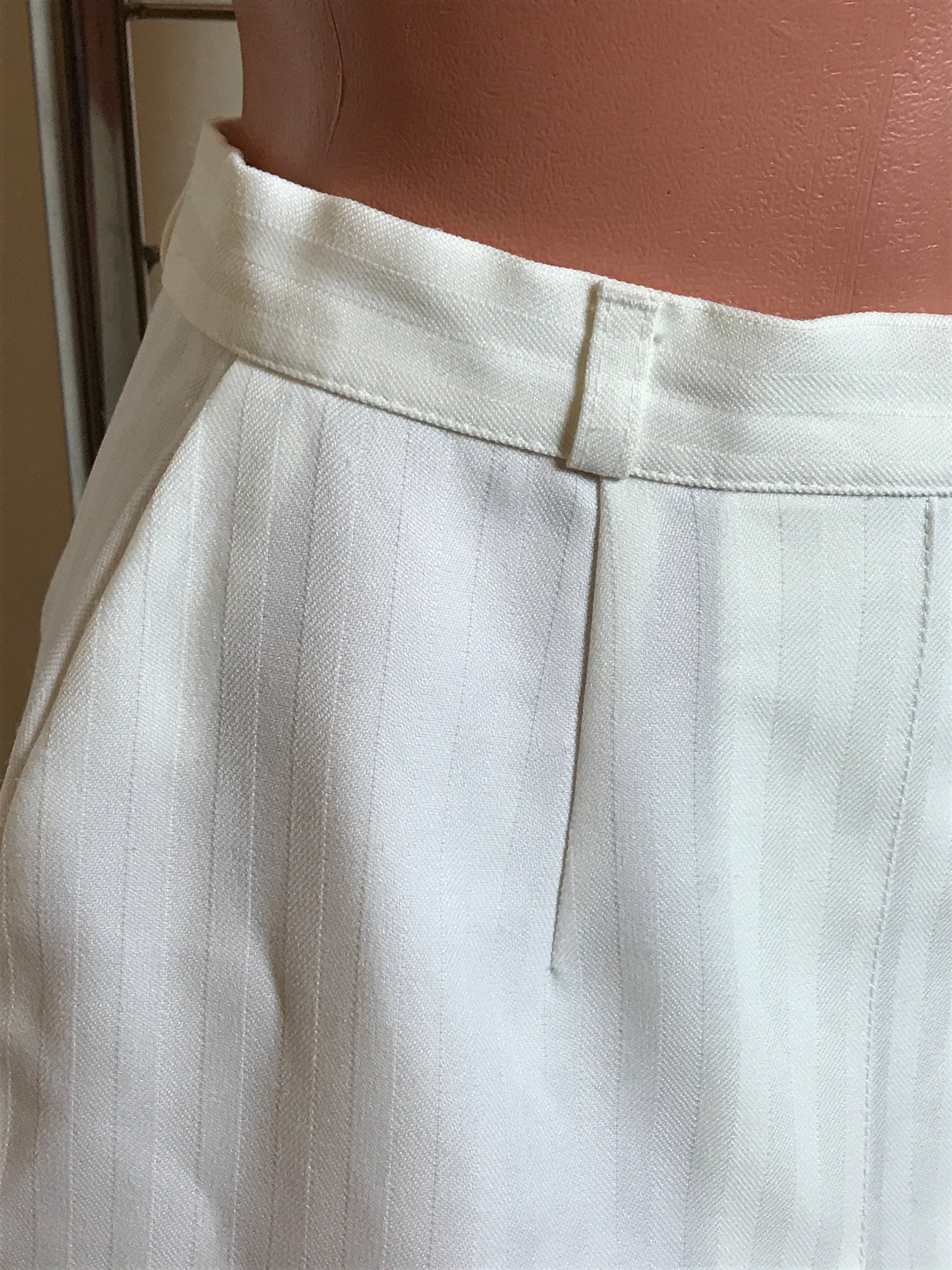 White Vintage Skirt Striped Texture Pleated Front - Etsy UK
