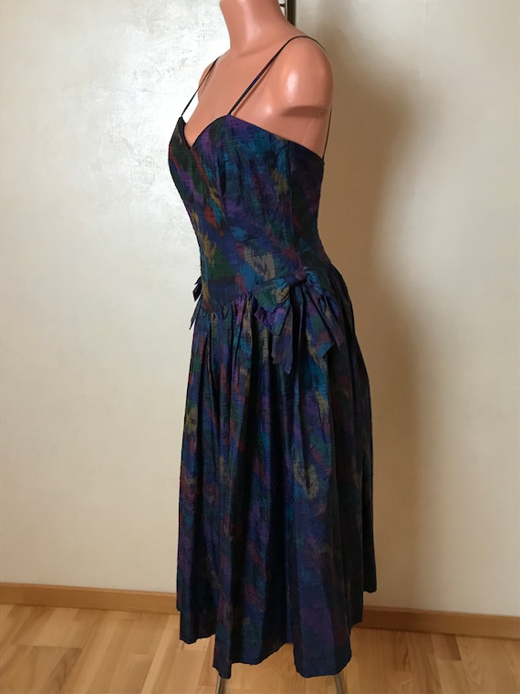 Silk vintage 80s dress, medium size, fit and flar… - image 6