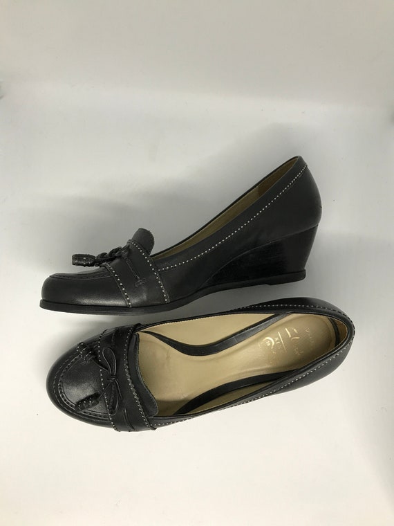 Vintage 90s wedge shoes, Clarks,  black leather m… - image 1