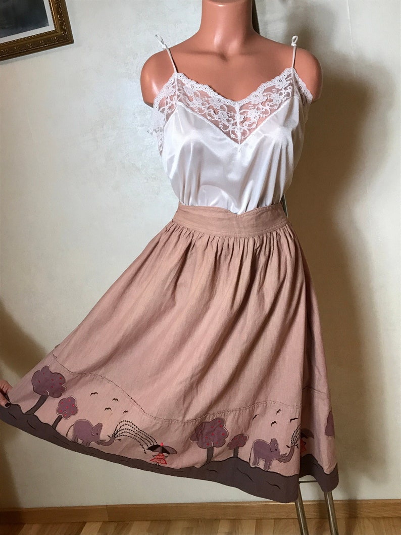 kid/'s art embroidery indian skirt Pink vintage 80s skirt elastic waist midi length cotton fabric A-line design