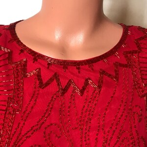 Vintage Blouse Collection: 60s Embroidered, Red Silk Beaded, Cupro Print, Dirndl Top. Size M image 10