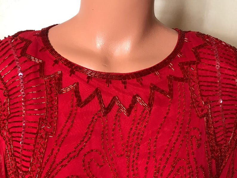 Vintage Blouse Collection: 60s Embroidered, Red Silk Beaded, Cupro Print, Dirndl Top. Size M image 10