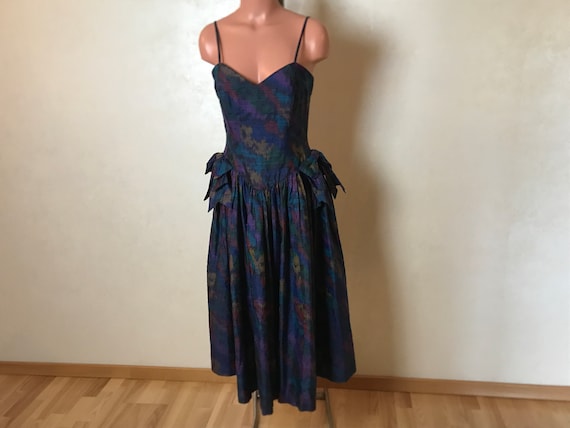 Silk vintage 80s dress, medium size, fit and flar… - image 1
