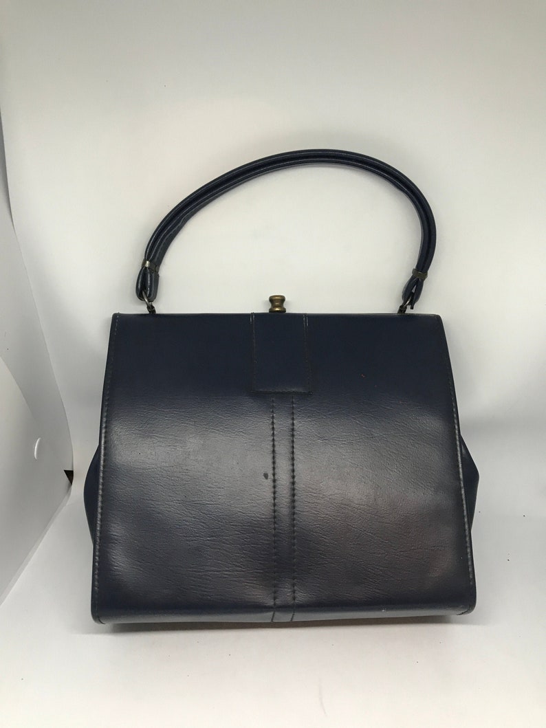 Vintage 70s Doctor Type Bag Navy Blue Eco Leather Flat - Etsy