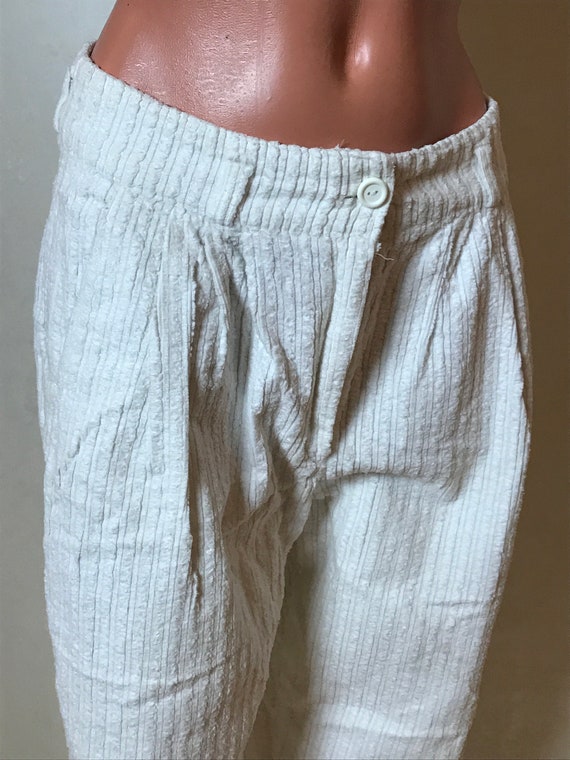 White vintage 80s womans pants, cotton fabric, co… - image 10