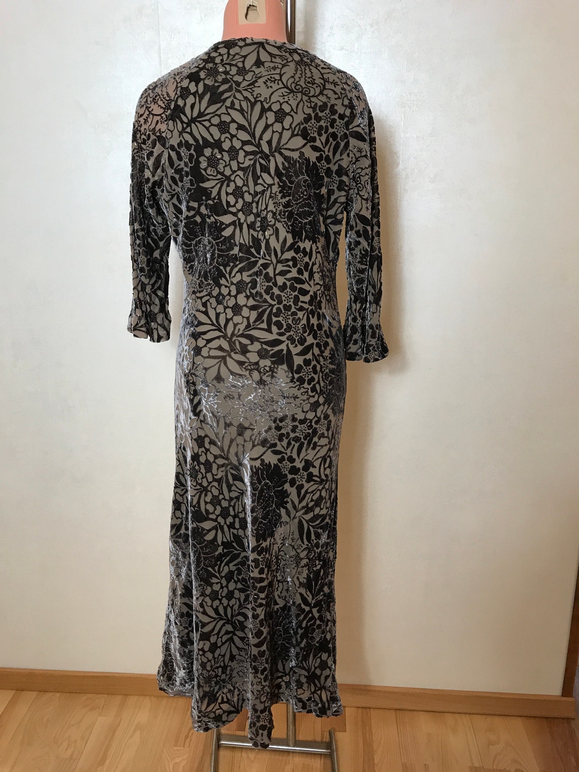 Brown vintage dress devore fabric floral pattern maxi | Etsy