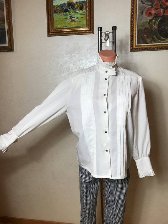 【fou fou】pleats classic blouse Vintage 80s Shirt, Classic Design, Long Sleeves, Ruff Stand