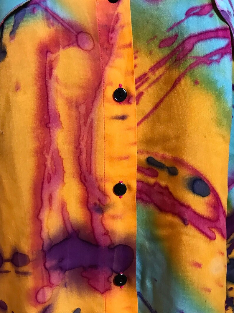 Vintage & moderne topcollectie: 80s zijde turquoise, Zara ruches katoen, bloemenprint, tie dye viscose, maat L afbeelding 19