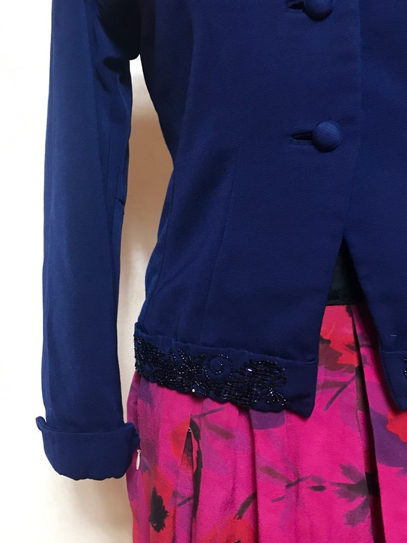 Blue vintage 40s jacket, natural fabric, sheath d… - image 3