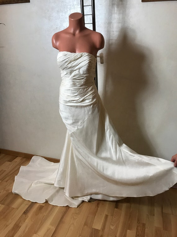 Wedding silk dress, trail back, strapless dress, … - image 2