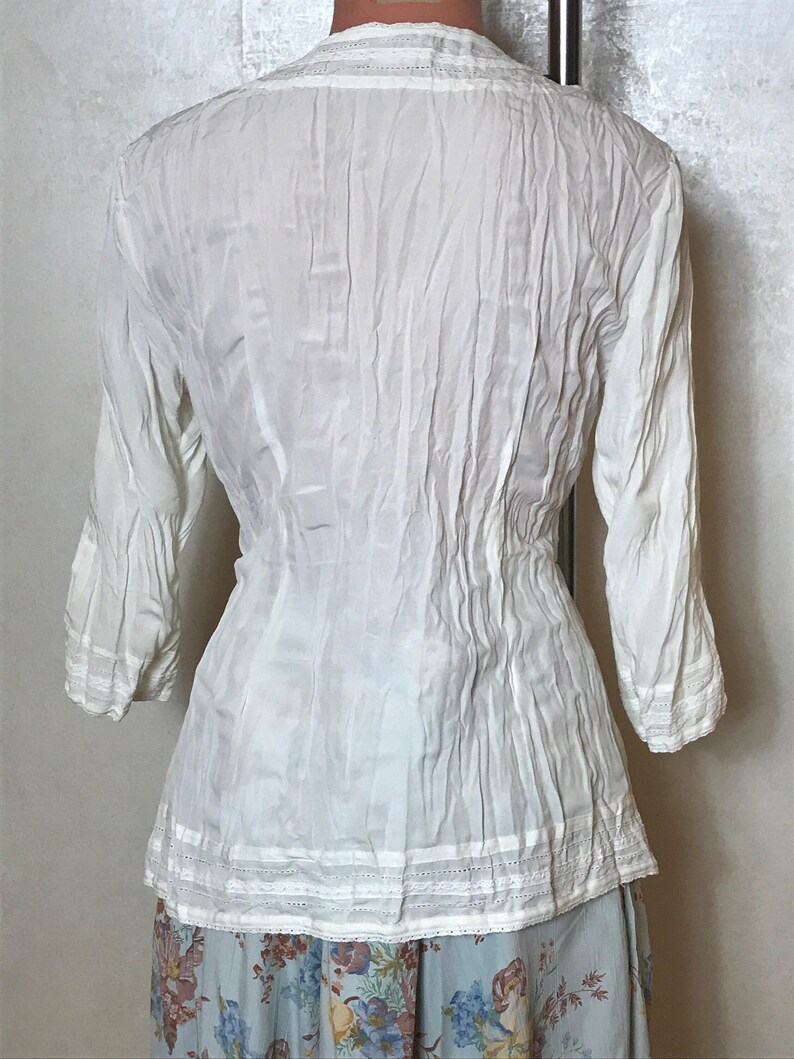 Vintage Blouse Collection: 60s Embroidered, Red Silk Beaded, Cupro Print, Dirndl Top. Size M image 18