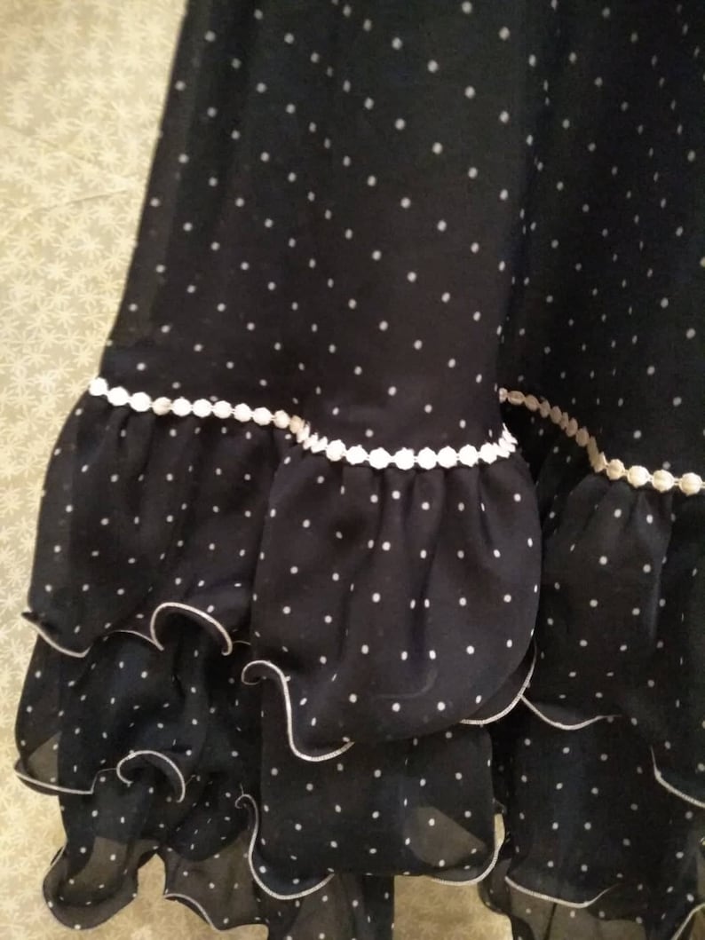 Vintage 70/'s Long dress Lina C Polka-dot dress Dark blue Dress with ruffles