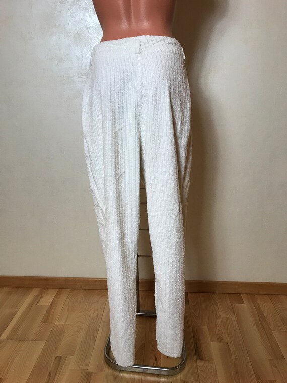 White vintage 80s womans pants, cotton fabric, co… - image 6