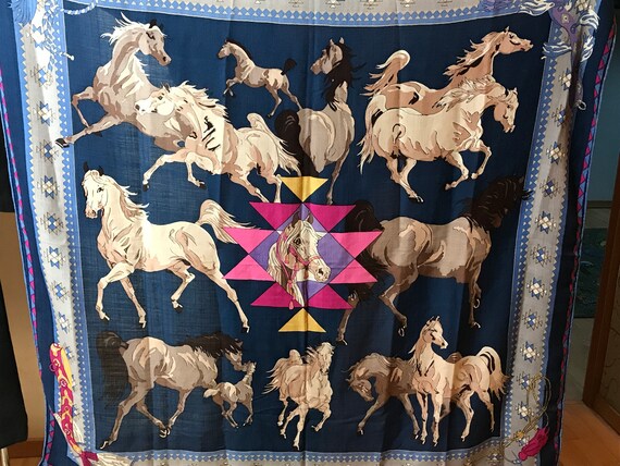 Vintage HERMES scarf, wool silk cashmere fabric, b