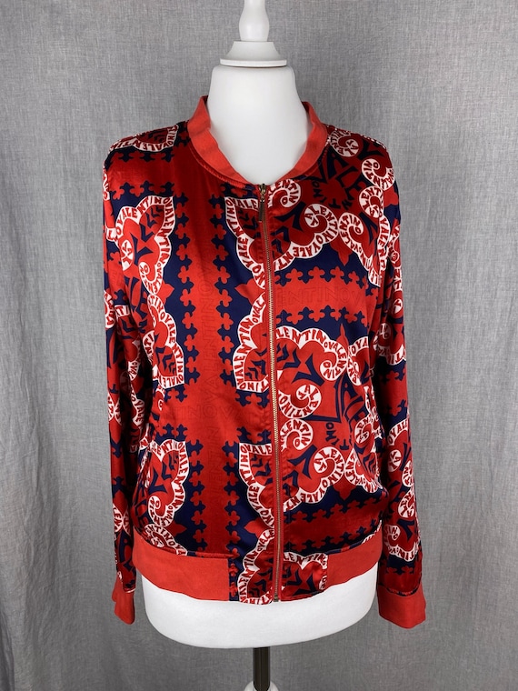R.E.D. VALENTINO ジャケット　イタリア製 Vintage Valentino Red & Blue Silk Bomber Jacket - Made in Italy