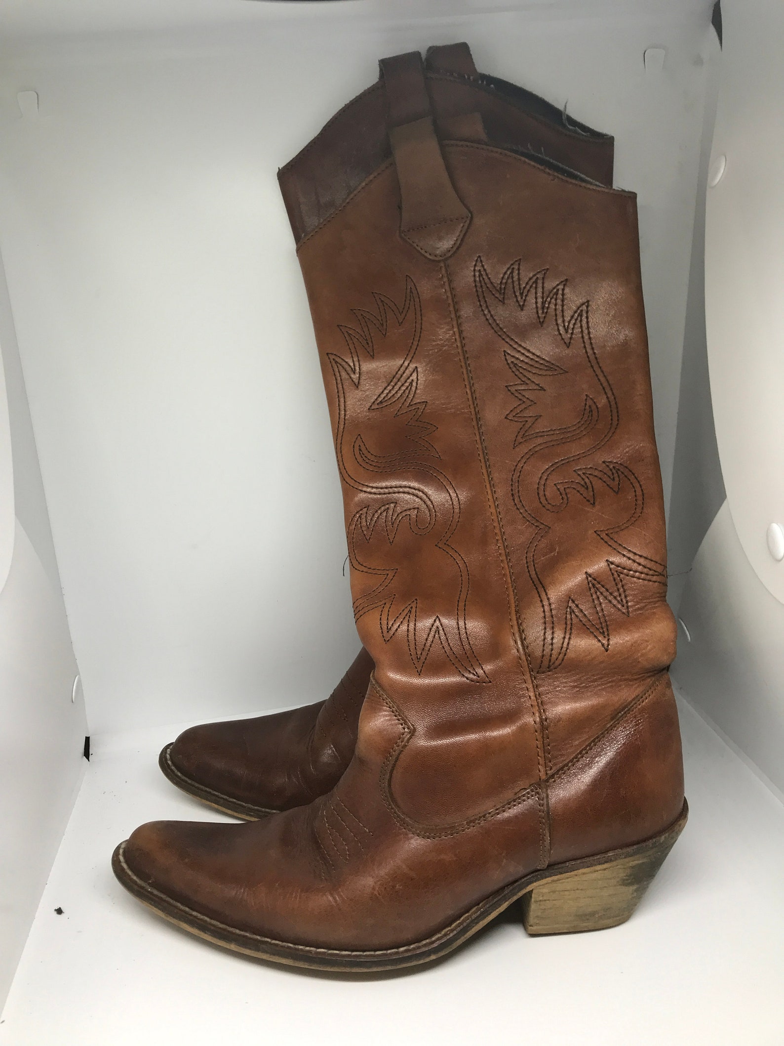 Women's Vintage 80s Boots Brown Leather Size Eur 36 Etsy