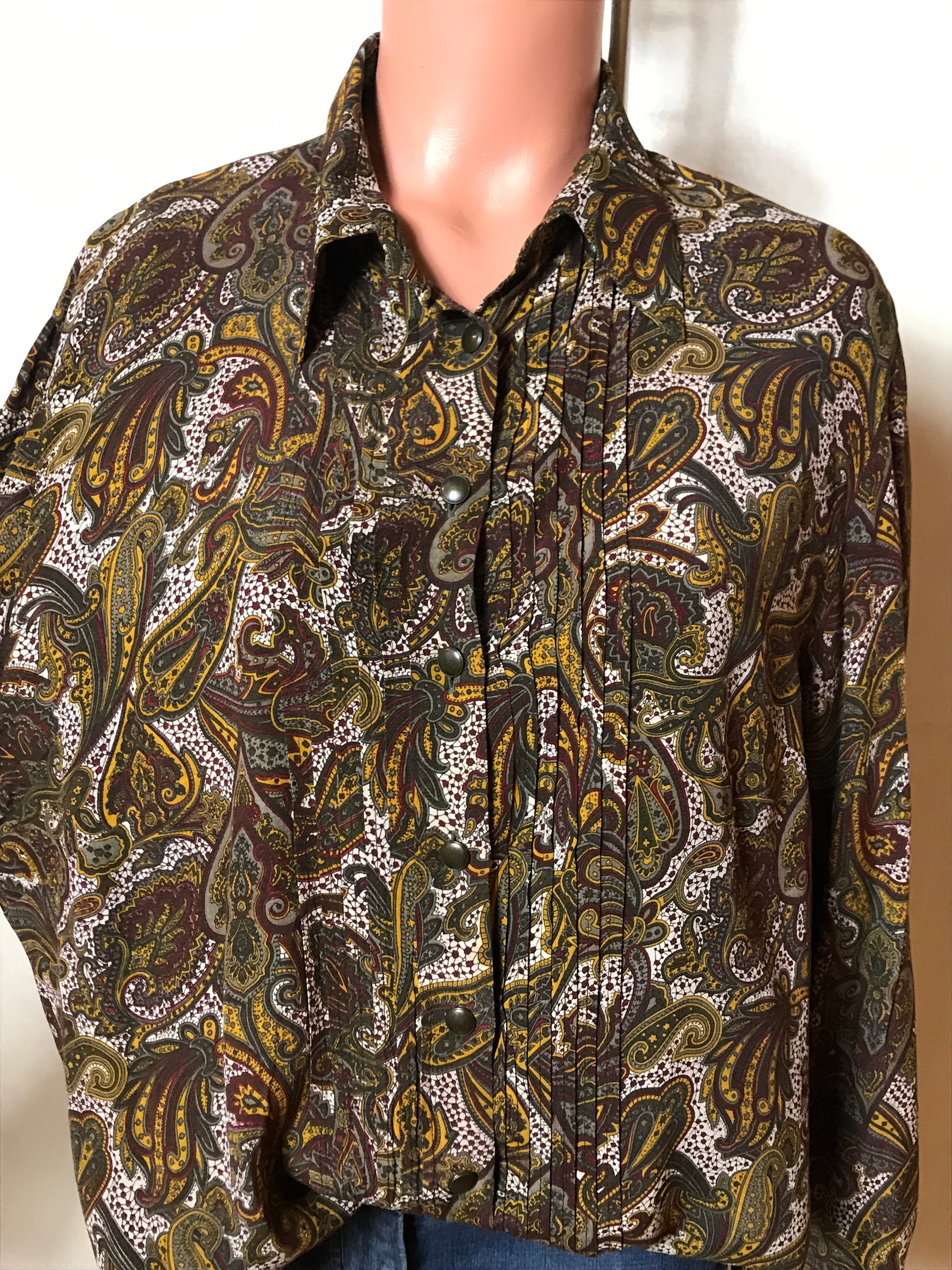 Printed Solid White Fabric with Blue and Brown Paisley Classic Custom Shirt main image 1