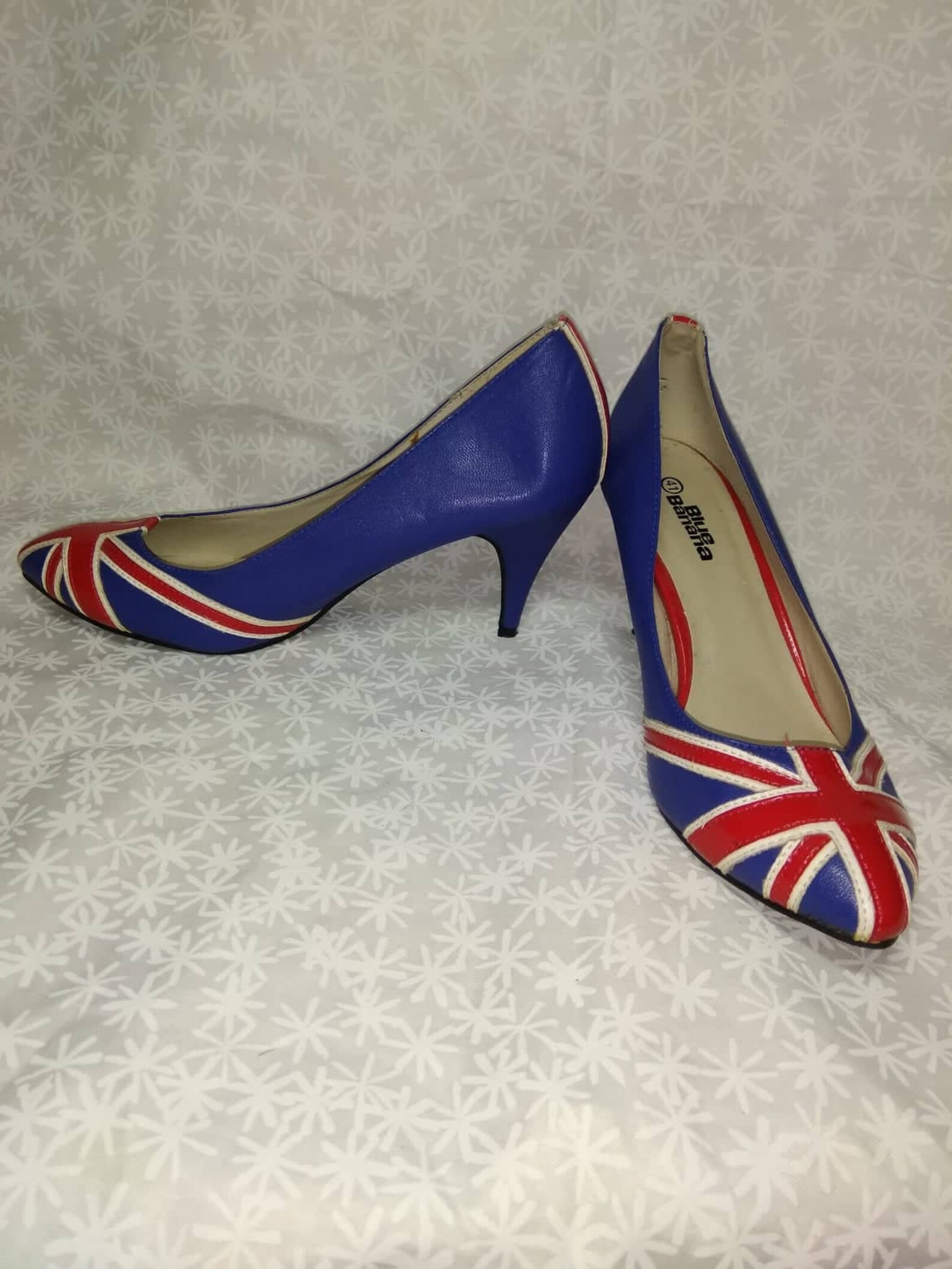 Vintage women high heels shoes with British flag pattern Blue Etsy