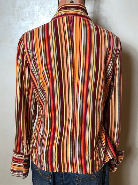 Striped vintage 80s shirt, orange red brown color… - image 8