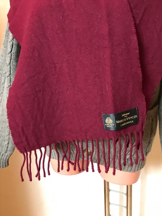 Burgundy vintage 90s scarf, wool fabric, long sca… - image 6