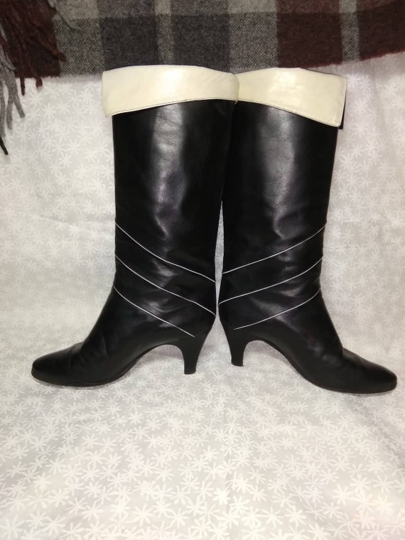 Boots with heels Black White Woman's Boots Lerther