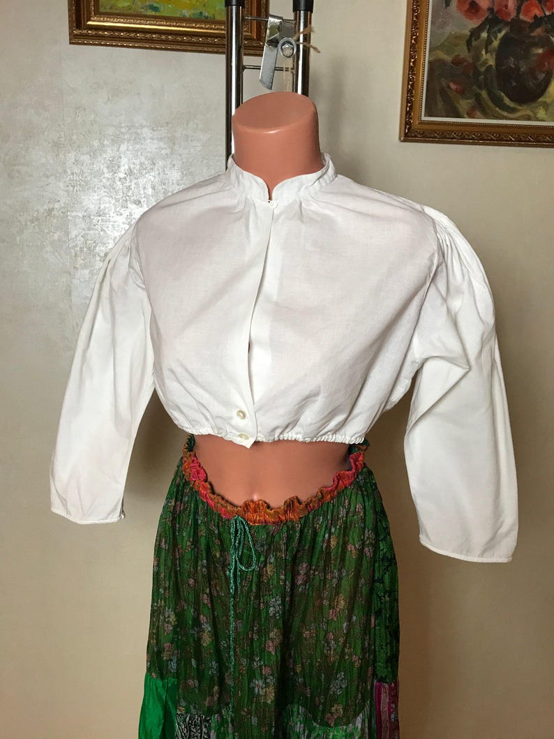 Vintage Blouse Collection: 60s Embroidered, Red Silk Beaded, Cupro Print, Dirndl Top. Size M Qoosl Dirndl M