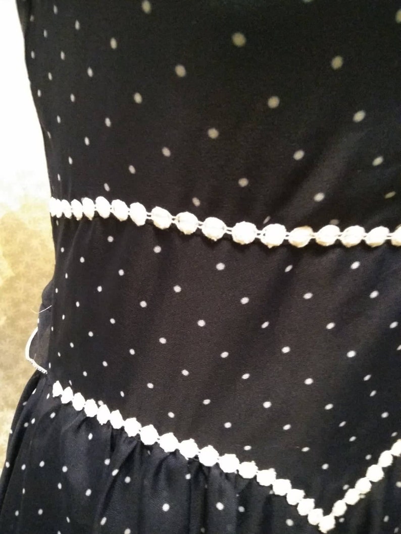 Vintage 70/'s Long dress Lina C Polka-dot dress Dark blue Dress with ruffles
