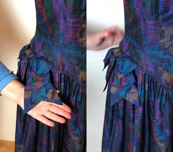 Silk vintage 80s dress, medium size, fit and flar… - image 10