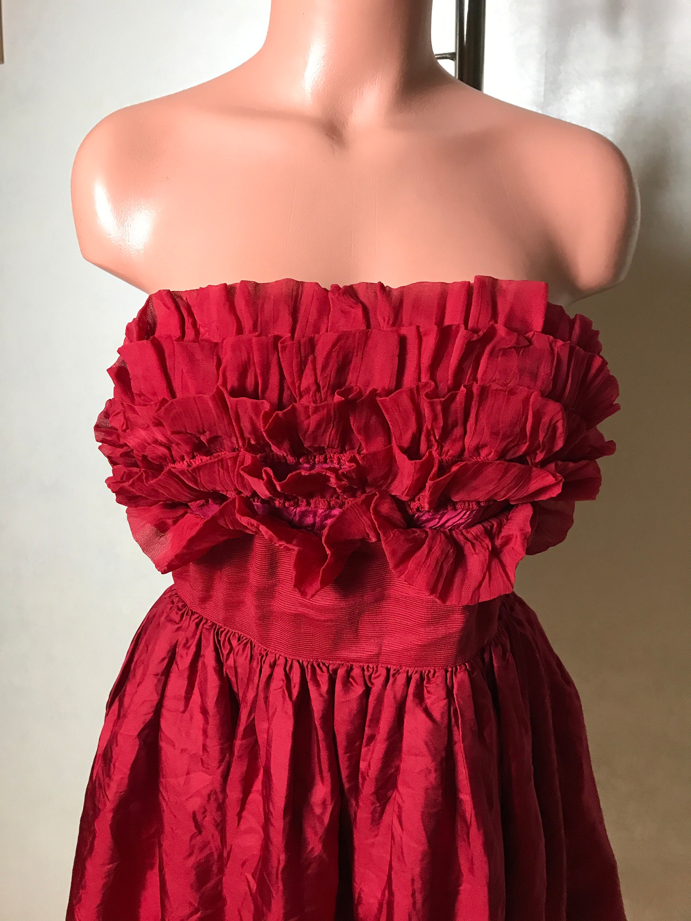 Red Vintage 90s Dress Strapless Dress Viscose Silk Mini - Etsy UK