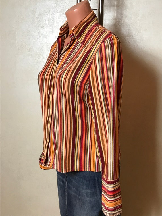 Striped vintage 80s shirt, orange red brown color… - image 6