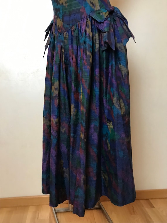 Silk vintage 80s dress, medium size, fit and flar… - image 5